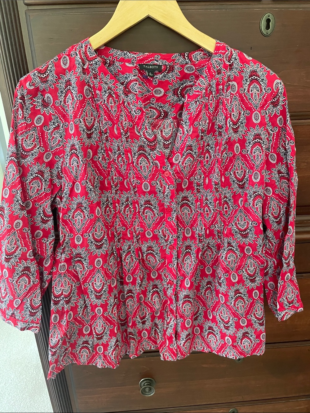 Talbots Red Paisley Button-Front Blouse